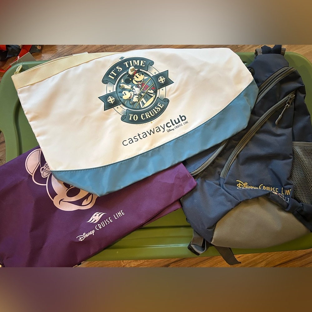 Disney Castaway Club Bag Trio in Blue, Purple, and White